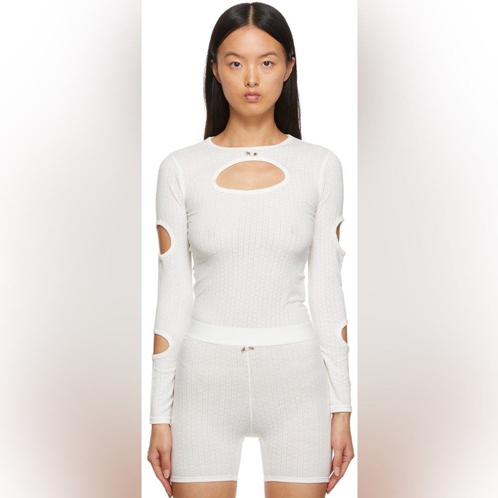 Sandy Liang Off-White Cut-Out Orbit Top